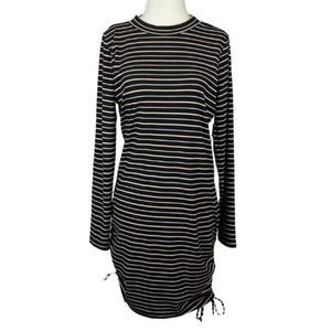 ABOUND NWT Black Striped Slight Mockneck Ribbed Dress w/Side Cinched Ties L